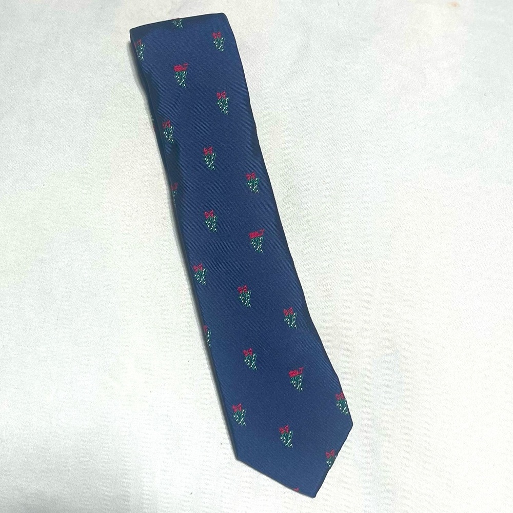 Vineyard Vines Christmas Tie Navy Blue Mistletoe  Preppy Holiday Gift NEW NWT